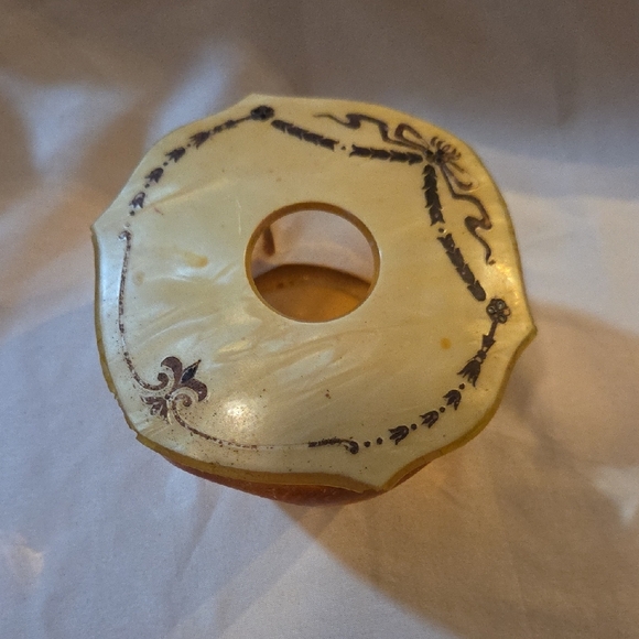 Vanity Powder Box/ Hair Reciever . Amber Glass With Celluloid Lid Vintage - Picture 2 of 11